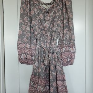 2 New F21 Peasant Bohemian Floral Long Sleeve Cottage Core Style Mini Dress Sz L